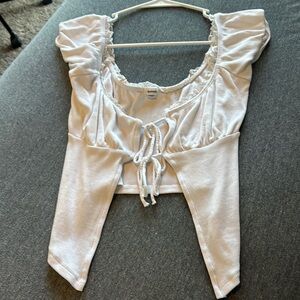 Garage puff sleeve tie front top